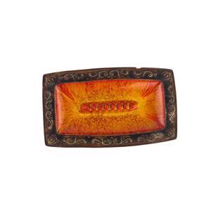 Vintage Treasure Craft USA Rectangular Ashtray MCM Orange Drip Glaze, 7 Rests